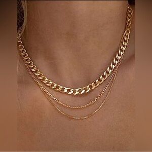 Gold Plated Stainless Steel 3-Piece Chain Necklace Set